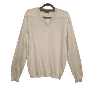 NWT Paul Frederick Men’s Ivory Silk Cotton V-Neck Pullover Sweater Size Large